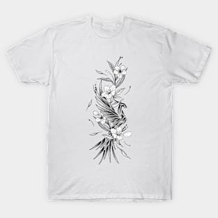 Black and white phoenix bird with flowers T-Shirt